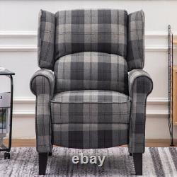 High Wingback Armchair Tartan Fabric Fireside Recliner Chairs Living Room Lounge