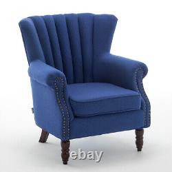 High Wingback Chair Living Room Armchair Fireside Queen Anne Sofa Retro Oak Legs