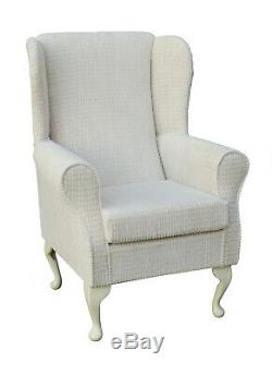 High Wingback Fireside Chair Brick Cream Luxury Velvet Fabric Seat Easy Armchair