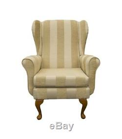 High Wingback Fireside Chair Gold Fabric Seat Easy Armchair Queen Anne Legs UK