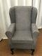High Wingback Fireside Chair Grey Fabric Seat Easy Armchair Queen Anne Legs Uk
