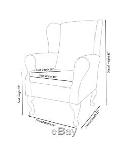 High Wingback Fireside Chair Silver Fabric Seat Easy Armchair Queen Anne Legs