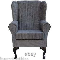 High Wingback Fireside Chair Slate Fabric Seat Easy Armchair Queen Anne Legs