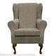 High Wingback Fireside Floral Oatmeal Fabric Seat Easy Armchair Queen Anne Legs