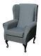 High Wingback Fireside Grey Fabric Seat Easy Armchair Queen Anne Legs