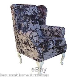 High Wingback Fireside Lavender Fabric Seat Easy Armchair Queen Anne Legs UK