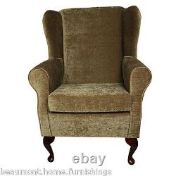 High Wingback Fireside Westoe Armchair Chair Velluto Antique Gold Fabric VEL204