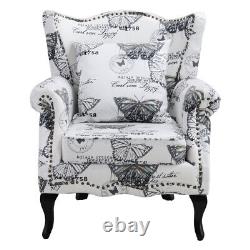High Winged Back Chair Fireside Queen Anne Armchair Butterfly Velvet Sofa Studs