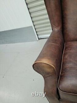 Hsl'glenmore' Distressed Brown Leather Wingback Chair Wing Back, Fireside