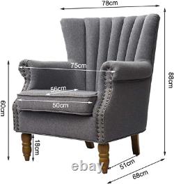 INMOZATA High Back Fireside Chair Linen Fabric Wingback Modern Armchair Arm Rest