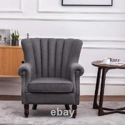 INMOZATA High Back Fireside Chair Linen Fabric Wingback Modern Armchair Arm Rest