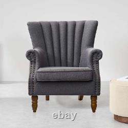 INMOZATA High Back Fireside Chair Linen Fabric Wingback Modern Armchair Arm Rest