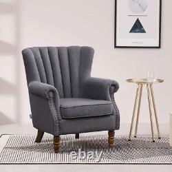 INMOZATA High Back Fireside Chair Linen Fabric Wingback Modern Armchair Arm Rest