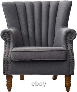INMOZATA High Back Fireside Chair Linen Fabric Wingback Modern Armchair Arm Rest