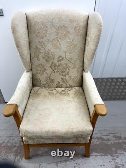 Jubilee High Back Wing chair, Fireside chair Wooden Arm FLORAL PRINT CHAIR CREAM
