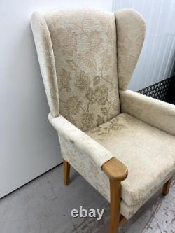 Jubilee High Back Wing chair, Fireside chair Wooden Arm FLORAL PRINT CHAIR CREAM