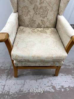 Jubilee High Back Wing chair, Fireside chair Wooden Arm FLORAL PRINT CHAIR CREAM