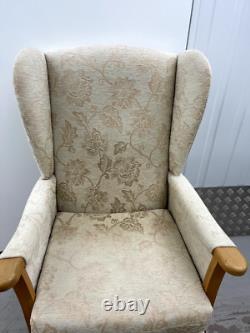 Jubilee High Back Wing chair, Fireside chair Wooden Arm FLORAL PRINT CHAIR CREAM
