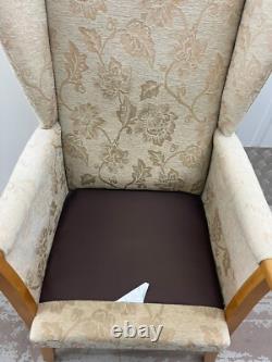 Jubilee High Back Wing chair, Fireside chair Wooden Arm FLORAL PRINT CHAIR CREAM