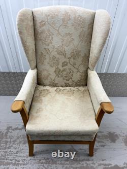 Jubilee High Back Wing chair, Fireside chair, Wooden Arm FLORAL PRINT USED CHAIR