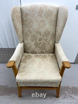 Jubilee High Back Wing chair, Fireside chair, Wooden Arm FLORAL PRINT USED CHAIR