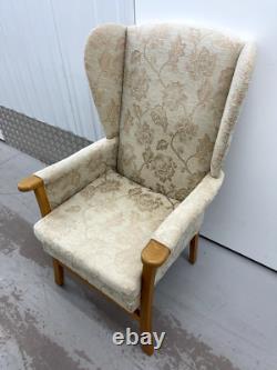 Jubilee High Back Wing chair, Fireside chair, Wooden Arm FLORAL PRINT USED CHAIR