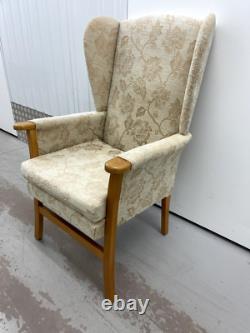 Jubilee High Back Wing chair, Fireside chair, Wooden Arm FLORAL PRINT USED CHAIR