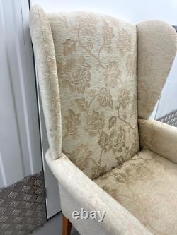 Jubilee High Back Wing chair, Fireside chair, Wooden Arm FLORAL PRINT USED CHAIR