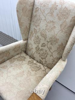 Jubilee High Back Wing chair, Fireside chair, Wooden Arm FLORAL PRINT USED CHAIR