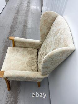 Jubilee High Back Wing chair, Fireside chair, Wooden Arm FLORAL PRINT USED CHAIR