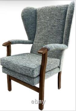 Jubilee High Back Wing chair, Fireside chair, Wooden Arm, Ross Chenille fabric