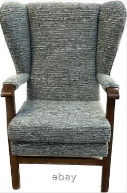 Jubilee High Back Wing chair, Fireside chair, Wooden Arm, Ross Chenille fabric