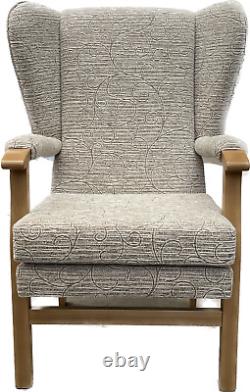 Jubilee High Back Wing chair, Fireside chair, Wooden Arm, Ross Chenille fabric