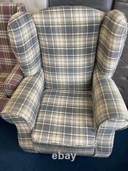 Large Grande Wingback Armchair Fireside Chair Wingback Chair Grey Check