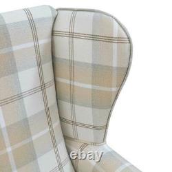 Large Highback Armchair Fireside Chair in a Balmoral Natural Tartan Cream Fabric