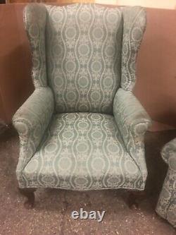 Large Vintage Wingback Fireside Chair With Matching Armchair