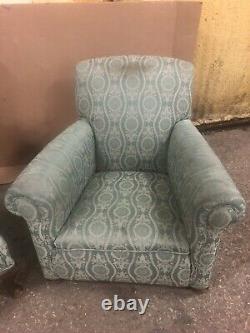 Large Vintage Wingback Fireside Chair With Matching Armchair