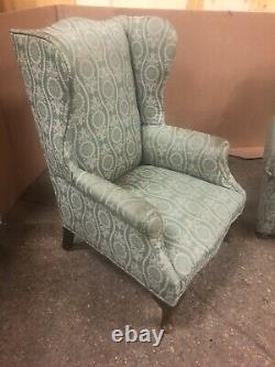 Large Vintage Wingback Fireside Chair With Matching Armchair