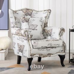 Latte Butterfly Chair Fabric High Back Fireside Armchair Bedroom Sofa Wing Seat