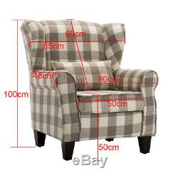 Latte Tartan Fabric High Back Chair/ Fireside Armchair Winged Sofa Occasional Uk