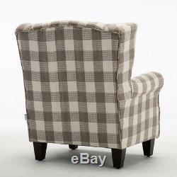 Latte Tartan Fabric High Back Chair/ Fireside Armchair Winged Sofa Occasional Uk