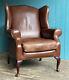 Laura Ashley Denbigh Brown Leather Fireside Wingback Armchair Delivery