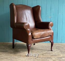 Laura Ashley Denbigh Brown Leather Fireside Wingback Armchair DELIVERY