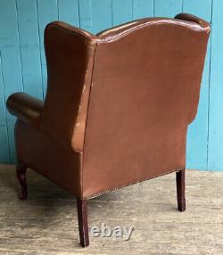 Laura Ashley Denbigh Brown Leather Fireside Wingback Armchair DELIVERY