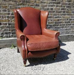 Laura Ashley Southwold Brown Tan Leather Fireside Wingback Armchair