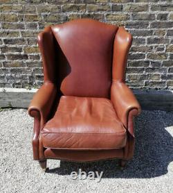 Laura Ashley Southwold Brown Tan Leather Fireside Wingback Armchair
