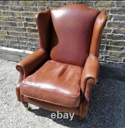 Laura Ashley Southwold Brown Tan Leather Fireside Wingback Armchair