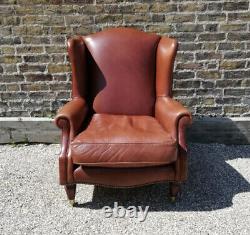 Laura Ashley Southwold Brown Tan Leather Fireside Wingback Armchair