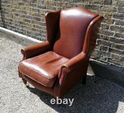 Laura Ashley Southwold Brown Tan Leather Fireside Wingback Armchair