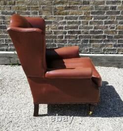 Laura Ashley Southwold Brown Tan Leather Fireside Wingback Armchair